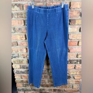 LL Bean Jeans Womens M Petite Blue Perfect Fit Straight Pull On Knit Denim